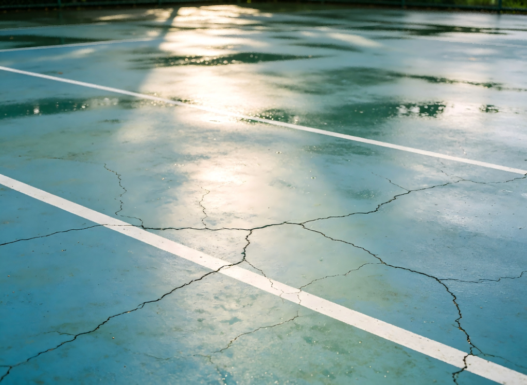 Silicone PU court maintenance Thailand monsoon: preventing mold and cracks on wet, damaged courts