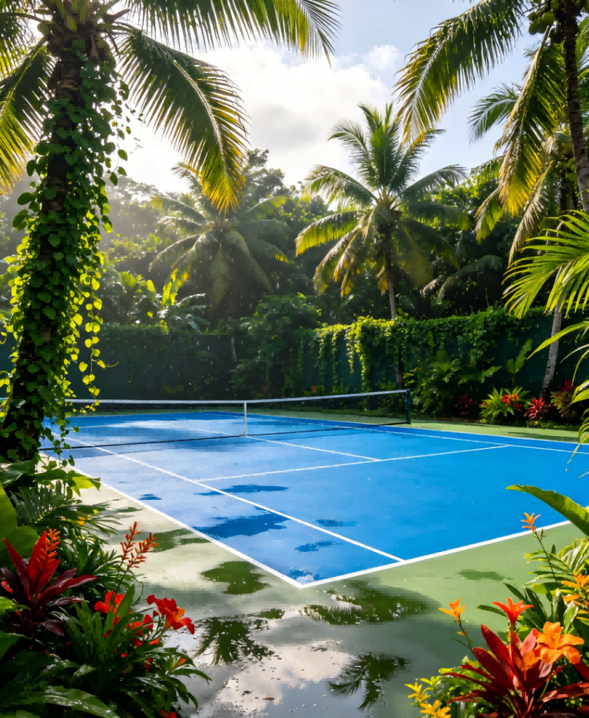 acrylic court in tropical Southeast Asia