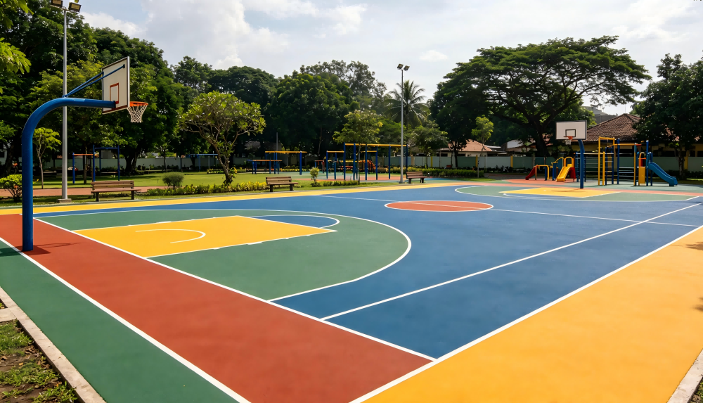 Custom colored EPDM rubber flooring for Southeast Asia kindergarten & park projects Indonesia municipal park