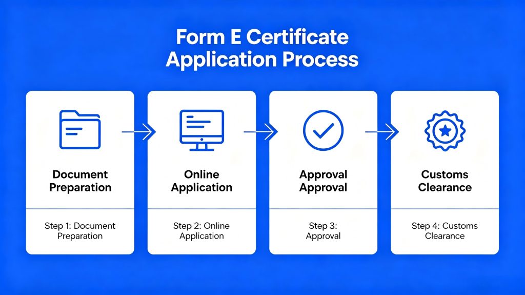 Step-by-step Form E application process flowchart for sports flooring export to ASEAN market